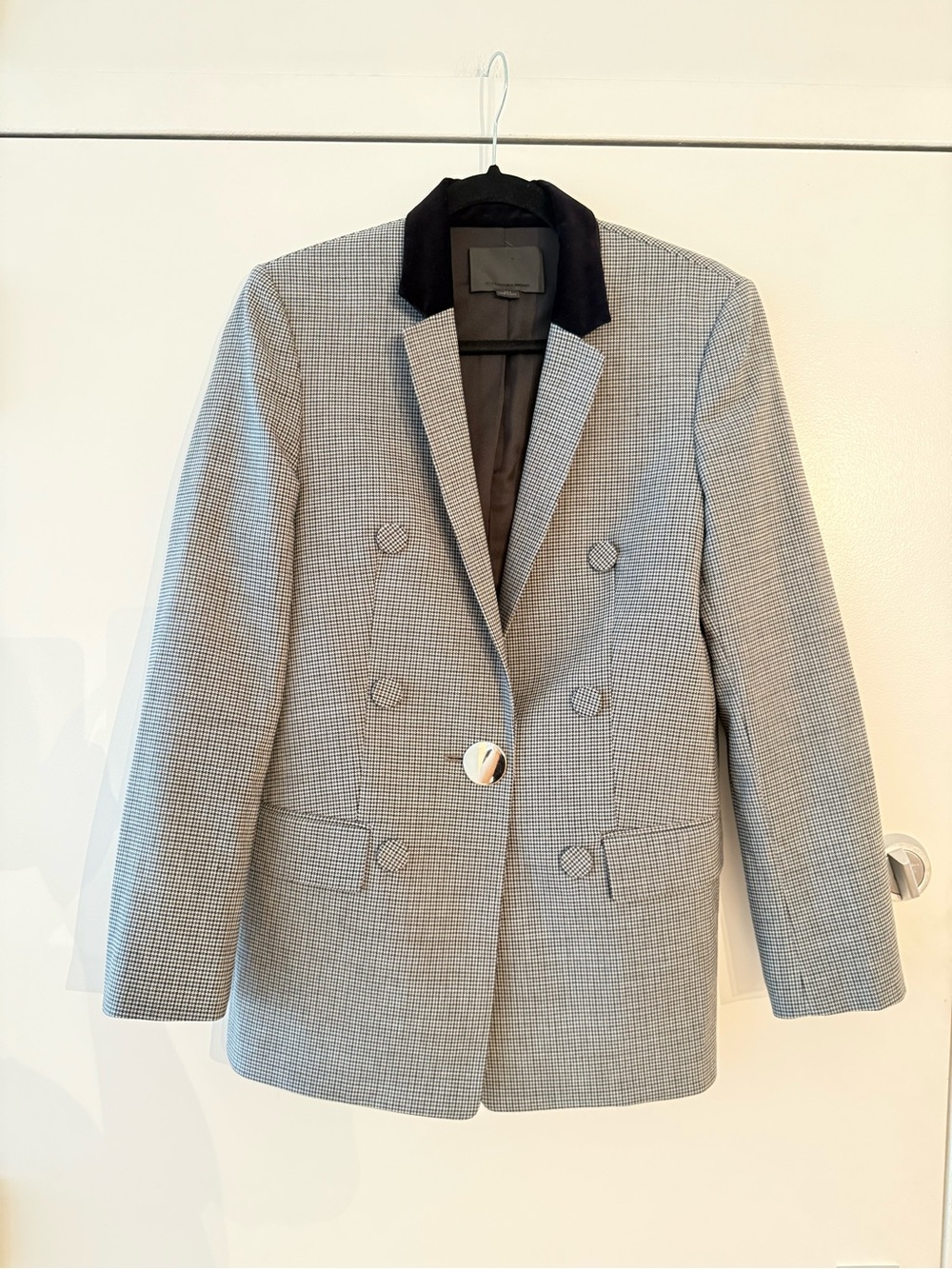 Alexander Wang Checked Double-Breasted Blazer with Contrast Collar